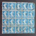 France - 1906 Defin Issue - 25c Blue - Block of 20 - postally used