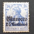 German PO in Morocco - 1905 ovpt `Marocco` and Surch - 25c on 20pf Blue - used