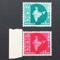 India - 1957 Defin Issue `Map of India` - Selection of 4 Singles - MNH