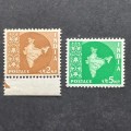 India - 1957 Defin Issue `Map of India` - Selection of 4 Singles - MNH