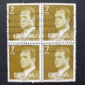 **R1 START** SPAIN - 1976 DEFIN ISSUE `KING JUAN CARLOS I` - 7p OLIVE - BLOCK OF 4 - USED