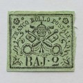 Papal States - 1852 Defin Issue - 2b Black on Green - Imperf Single - Unused