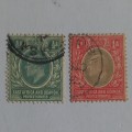 KUT - 1903 Defin issue `KEVII` - 1/2a Green & 1a Grey/Red - Singles - Used