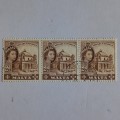 **R1 START** MALTA - 1956 DEFIN ISSUE - 2d SEPIA - STRIP OF 3 - USED