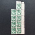 **R1 START** NORTHERN RHODESIA - 1938-52 DEFIN ISSUE - 1/2d GREEN - BLOCK OF 9 - POSTALLY USED