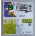RSA - 1995 RUGBY WORLD CHAMPIONS - SELECTION OF FDC`s, FULL SHEETS, CONTROLS, SINGLES, BROCHURES