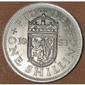 Great Britain: One Shilling  1953 | Scottish Shield, with BRITT: OMN