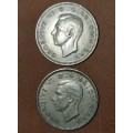 Great Britian: 2 x One Shilling variants (English Reverse and Scottish Reverse) 1950