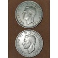 Great Britian: 2 x One Shilling variants (English Reverse and Scottish Reverse) 1951