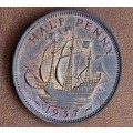 Great Britain: Half Penny 1937 | ##**BEAUTIFUL TONING!!!**##