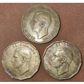 Great Britain: Three Pence x3  1939, 1941 and 1943 | One bid for All