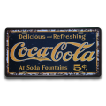 COCA-COLA  VINTAGE THEMED REPLICA (SODA @ FOUNTAINS); EMBOSSED METAL NUMBER PLATE HANGING SIGN - NEW