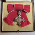 BOXED FULL SIZE MBE BREAST MEDAL TO MISS G.B. SOAMES-GOOD CONDITION