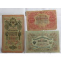 3X RUSSIAN NOTES SOLD TOGETHER-DATED 1922/1905 & 1909-THE ONE IN ALMOST UNC CONDITION
