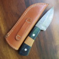 HANDMADE DAMASCUS STEEL HUNTING KNIFE WITH WOOD HANDLE-OVERALL LENGTH 206MM