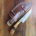 HANDMADE DAMASCUS STEEL HUNTING KNIFE-WOOD INLAID HANDLE-OVERALL LENGTH 227MM