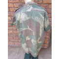 RHODESIAN CAMO SHORT SLEEVE SHIRT-EXTRA LARGE MEASURES 63 CM ARMPIT TO ARMPIT-USED WITH SOME DAMAGE