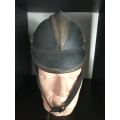 VINTAGE PRE WW1 LEATHER AND BRASS FIREMANS HELMET WITH BRASS MOUNTS-LABELLED MULIER 11