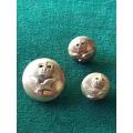 SAAF BRASS TUNIC BUTTONS 2X QUEENS CROWN- 1X KINGS CROWN