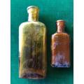 RECTANGULAR BROWN POISON BOTTLES WITH VERTICAL RIBBING-1800S-EARLY 1900-2 SOLD TOGETHER-MEASURES 9&1