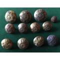 PROTECTION SERVICES BRASS BUTTONSS TYPE-WORN 1937-57- 13 IN TOTAL