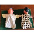 PAIR OF VINTAGE HAND PUPPETS WITH RUBBER HEADS