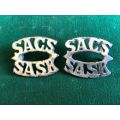 SA SERVICES CORPS TITLE PAIR- WORN WW2-LUGS INTACT
