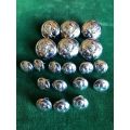SANDF CHROME TUNIC BUTTONS-WORN POST 2002- 19 IN TOTAL