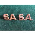 SA BRASS COLLAR TITLES-SOLD IN PAIRS-PINS + LUGS INTACT