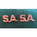 SA BRASS COLLAR TITLES-SOLD IN PAIRS- PINS INTACT