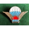 MALAWI STATIC LINE PARACHUTE WINGS BLUE AND WHITE ENAMEL CENTRE-CHROME WINGS- 2 PINS
