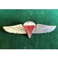 ZAMBIAN ARMY FREE FALL PARACHUTE WINGS- CHROME WINGS WITH RED CENTRE- 2 PINS- 1970`S-80`S