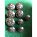 SA ARTILLERY,BLACKENED BRASS TUNIC BUTTONS-WORN BY S/SGTS AND ALL RANKS BELOW -9 SOLD TOGETHER