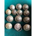 UNIDENTIFIED HEAVY GILT,OFFICERS TUNIC BUTTONS-13 SOLD TOGETHER-DIAMETER 21 AND 18 MM