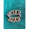 SA CORPS OF SIGNALS BRASS SHOULDER TITLE-WORN 1930-EARLY 1950`S- 2 LUGS