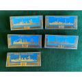 SOVIET RUSSIA,RARE 1970`S-COLLECTABLE PINS-WAR SHIPS OF THE REVOLUTION,CRUISERS OF RUSSIA-SET OF 5