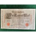 1000 MARK REICHSBSANK NOTE-RED SEAL GERMANY 21 APRIL 1910-BEAUTIFUL BIG NOTE IN VERY GOOD CONDITION
