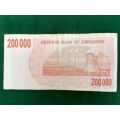 ZIMBABWE 200 000 DOLLARS BANKNOTE-SERIAL NO AX 251568