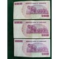 LOT OF 3 ZIMBABWE BANKNOTES FIFTY MILLION DOLLARS-PREFIX AN, AH AND AB