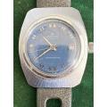 VINTAGE SINDACO 17 JEWELS MENS WATCH-WORKING CONDITION-SWISS MADE MEN`S BLUE DIAL DATE WATCH