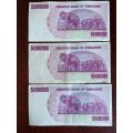 ZIMBABWE UNCIRCULATED 500 MILLION DOLLAR BEARER CHEQUE- 3 SOLD TOGETHER