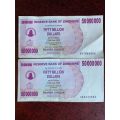ZIMBABWE UNCIRCULATED 500 MILLION DOLLAR BEARER CHEQUE- 2 SOLD TOGETHER