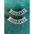 MIDDLESEX REGIMENT BRASS TITLE PAIR-WORN 1908-39-LUGS INTACT