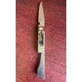 CFMH MARKINGS USA SABER,FOLDING KNIFE,WITH BONE INLAY HANDLE IN SHEATH-EXTENDED LENGTH 275MM