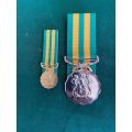 SADF GOOD SERVICE MEDAL GOLD 1975 (30 YEARS) FULL SIZE + MINIATURE SOLD TOGETHER-NUMBERED ON THE RIM