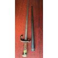 FRENCH 1874 BAYONET WITH T FORM BLADE-HAVING WOOD GRIPS REDUCED THE AMOUNT OF METAL USED IN THE HILT