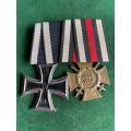 WW1 IMPERIAL GERMANY IRON CROSS EK2 KO MARKING ON RING,MOUNTED WITH HINDENBURG COMBATANTS-MEDAL-GUAR