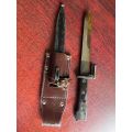 FN FAL RIFLE BAYONET WITH TYPE A STEEL SCABBARD AND LEATHER FROG -VERY GOOD CONDITION