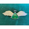 LESOTHO DEFENCE FORCE BASIC PARACHUTE WING-NUMBERED 082-GILDING METAL WINGS WITH GREEN ENAMEL CENTRE