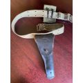 ORIGINAL VIETNAM PERIOD US WEBBING BELT WITH POUCH AND LEATHER HOLSTER-OVERALL LENGTH 114 CM